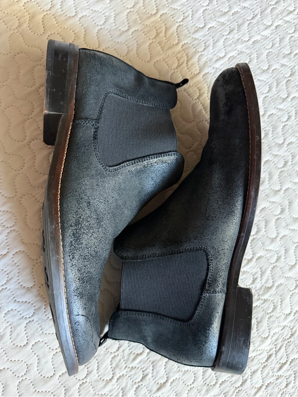 Joseph Abboud Men’s Black Leather Slip-On Boots Subtle Distressed Finish Size 10